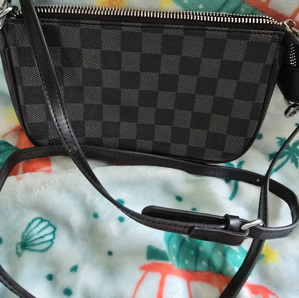 Black Checkered Women's CROSSBODY Canvas Bag.*New*